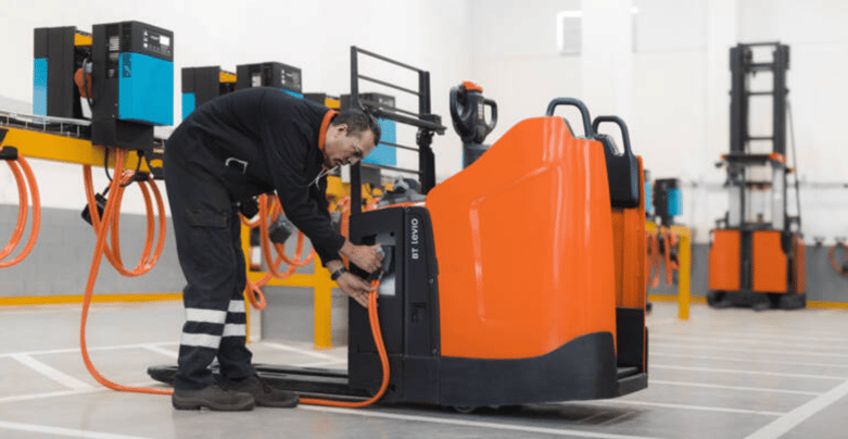 managing an electric forklift in a warehouse